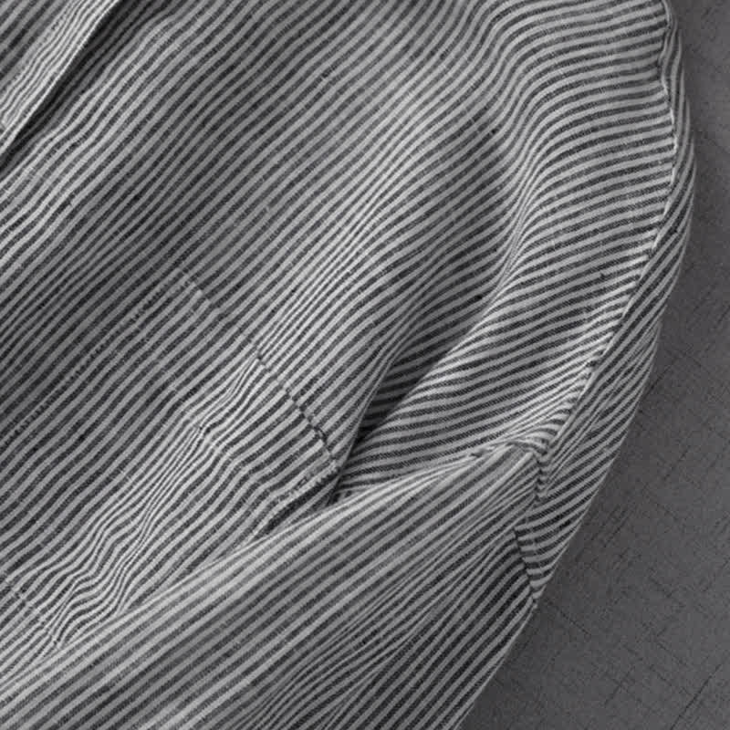 Buddha Stones Summer Casual Tang Style Button-Up Striped Women's Long Sleeve Shirts With Pocket - image 4