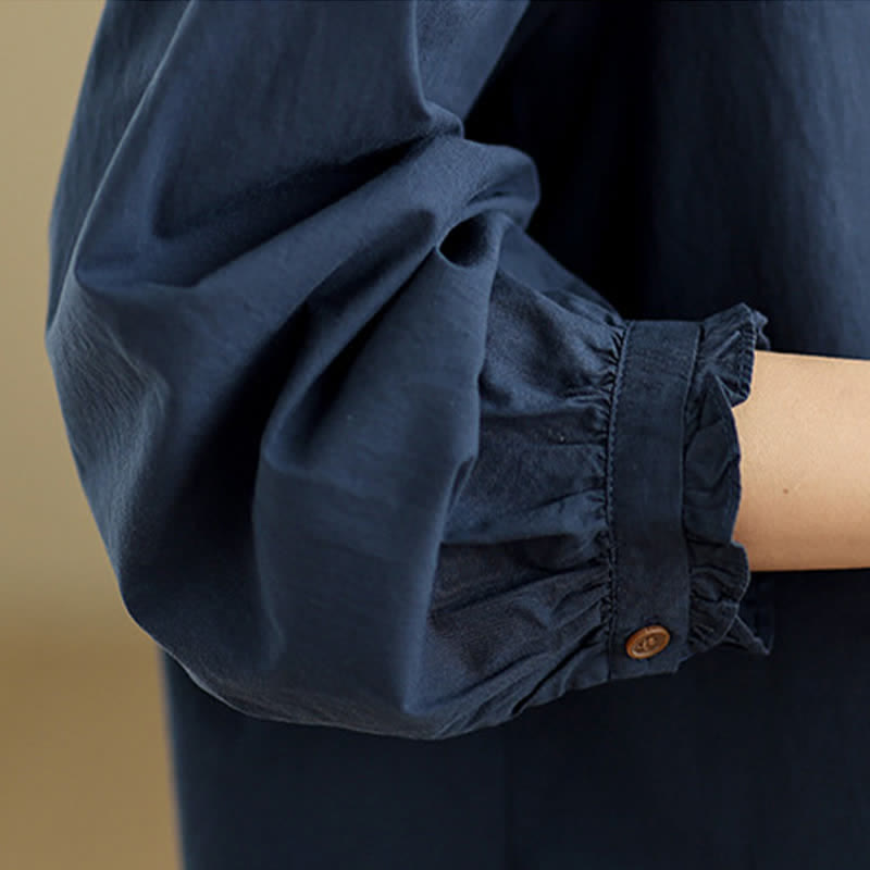 Buddha Stones Summer Casual Vintage Button-Up Solid Women's Long Sleeve Shirts - image 11