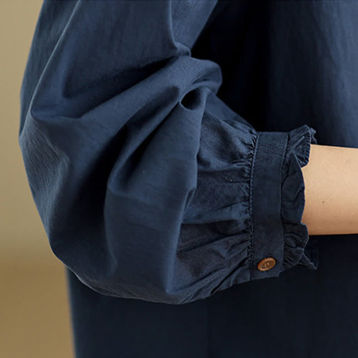 Buddha Stones Summer Casual Vintage Button-Up Solid Women's Long Sleeve Shirts - image 11