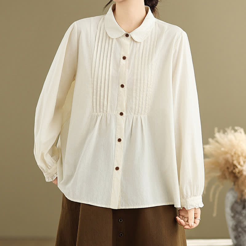 Buddha Stones Summer Casual Vintage Button-Up Solid Women's Long Sleeve Shirts - image 15