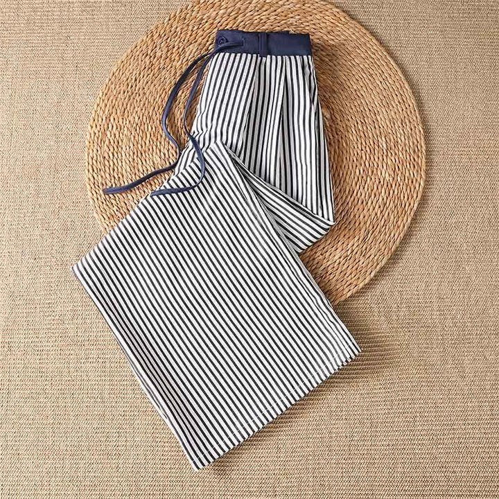 Buddha Stones Summer Casual Drawstring Striped Long Pants Women's Wide Leg Pants With Pocket - image 2