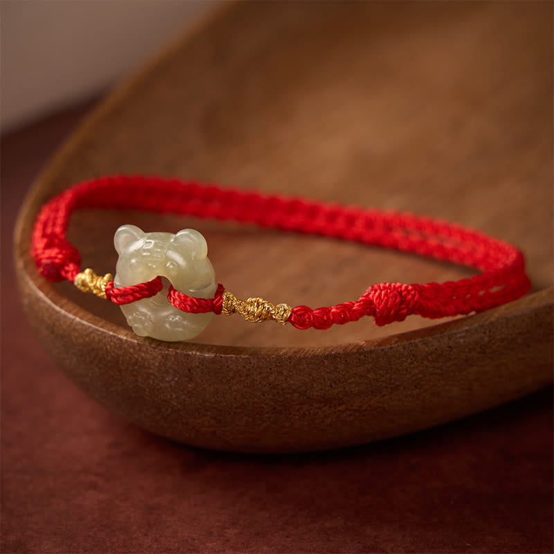 Buddha Stones Jade Tiger-head Peace Buckle Red String Prosperity Bracelet - image 2