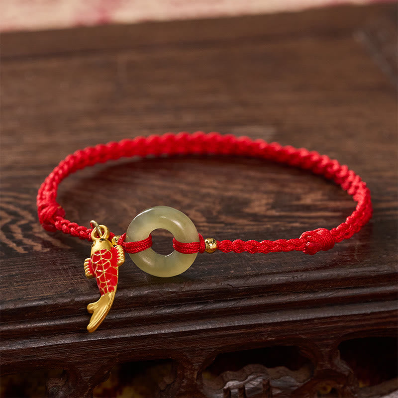 Buddha Stones Koi Fish Charm Peace Buckle Jade Red String Protection Bracelet - image 2