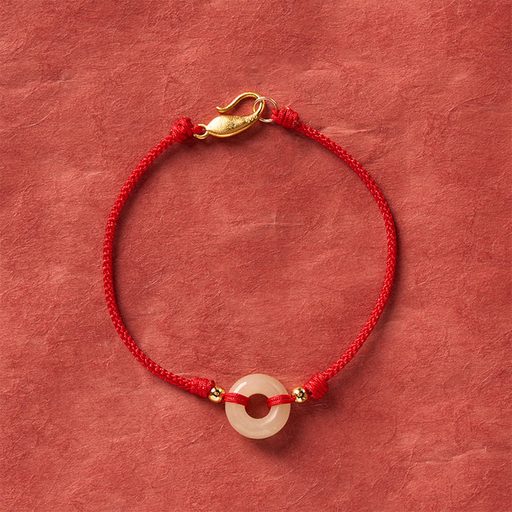 Buddha Stones Hetian Jade Peace Buckle Koi Fish Clasp Red String Lucky Bracelet - Jade(Wrist Circumference 17–18cm) - image 0