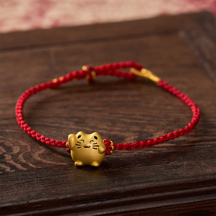 Buddha Stones Red String Copper Lucky Cat Protection Energy Bracelet - image 2