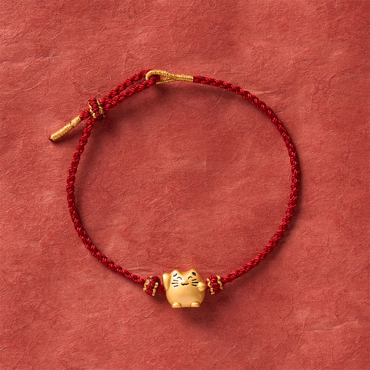 Buddha Stones Red String Copper Lucky Cat Protection Energy Bracelet - image 3