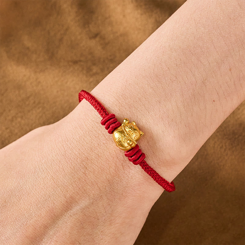 Buddha Stones Hand-Woven Red String Copper Lucky Cat Blessing Adjustable Bracelet - image 4