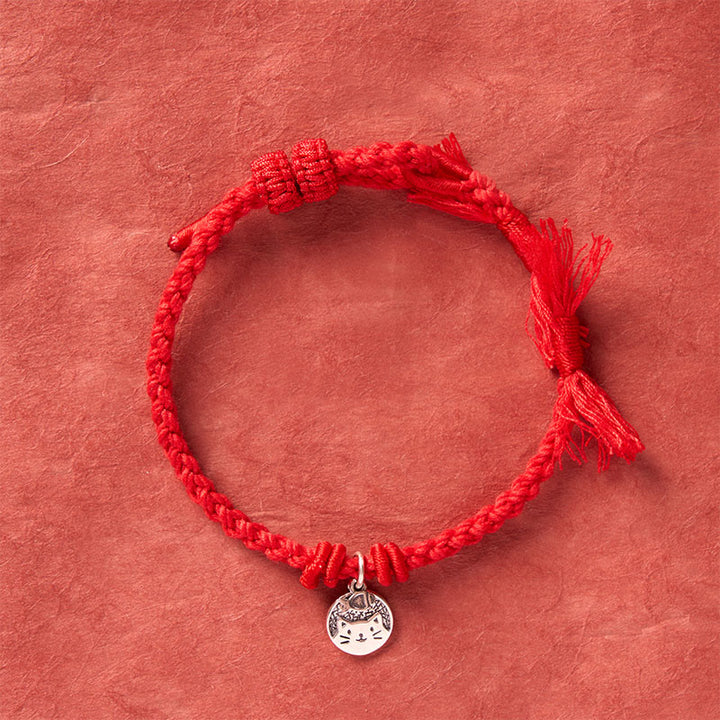 Buddha Stones 925 Sterling Silver Cute Cat Fish Protection Tibet Red String Adjustable Bracelet - image 12