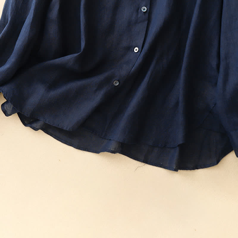 Buddha Stones Summer Tang Style Minimalist Mandarin Collar Solid Women's Long Sleeve Shirts - image 4