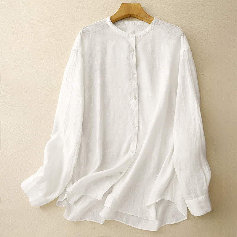 Buddha Stones Summer Tang Style Minimalist Mandarin Collar Solid Women's Long Sleeve Shirts - White - US8-10, UK/AU12-14, EU40-42 (2XL) - image 8
