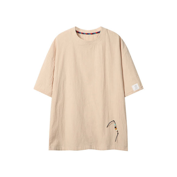 Buddha Stones Summer Casual Boho Drawstring Solid Men's Short Sleeve T-Shirts - Beige - US/UK/AU46, EU56 (5XL) - image 0