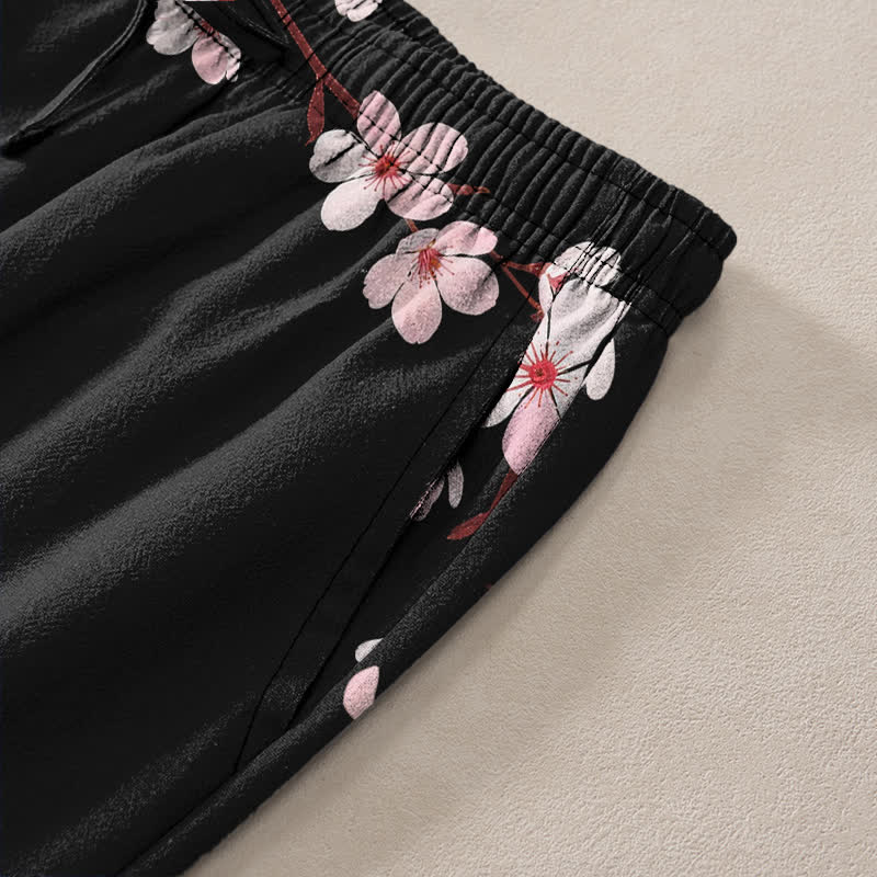 Buddha Stones Cotton Pink Sakura Blossom Pattern Men's Tapered Pants With Pockets - image 2