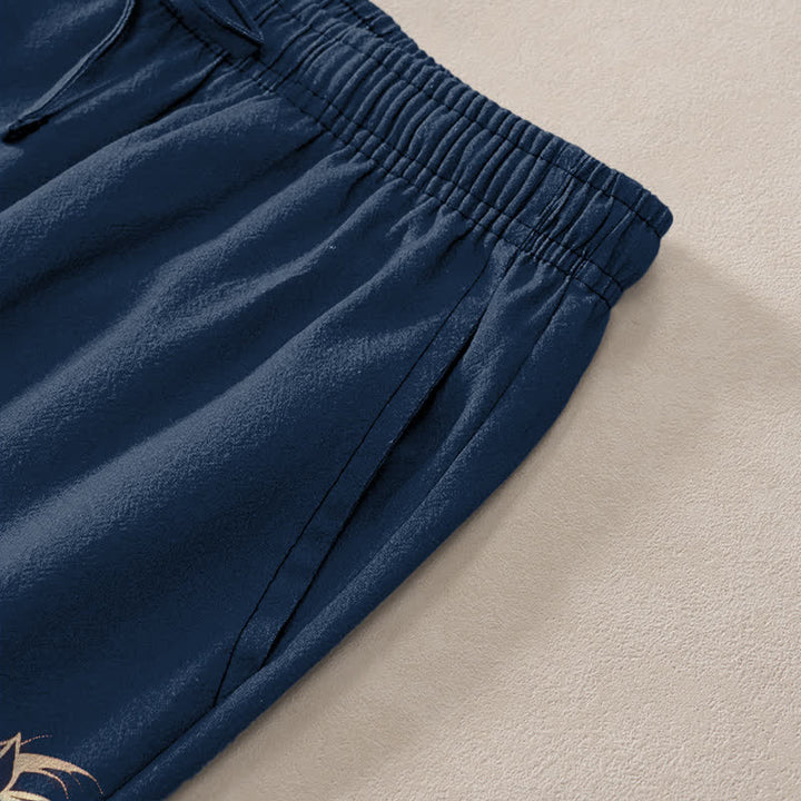 Buddha Stones Cotton Golden Running Horse Pattern Men's Tapered Pants With Pockets - image 2