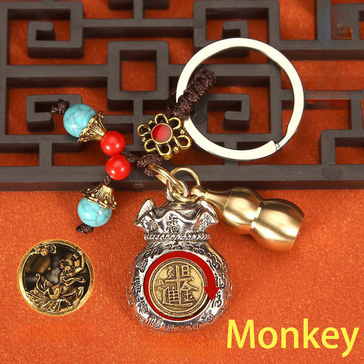 Buddha Stones Chinese Zodiac Rotating Fortune Bag Braided Keychains - Monkey - image 15