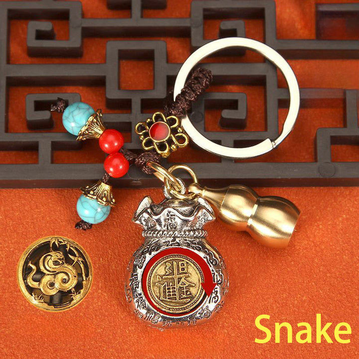 Buddha Stones Chinese Zodiac Rotating Fortune Bag Braided Keychains - Snake - image 12