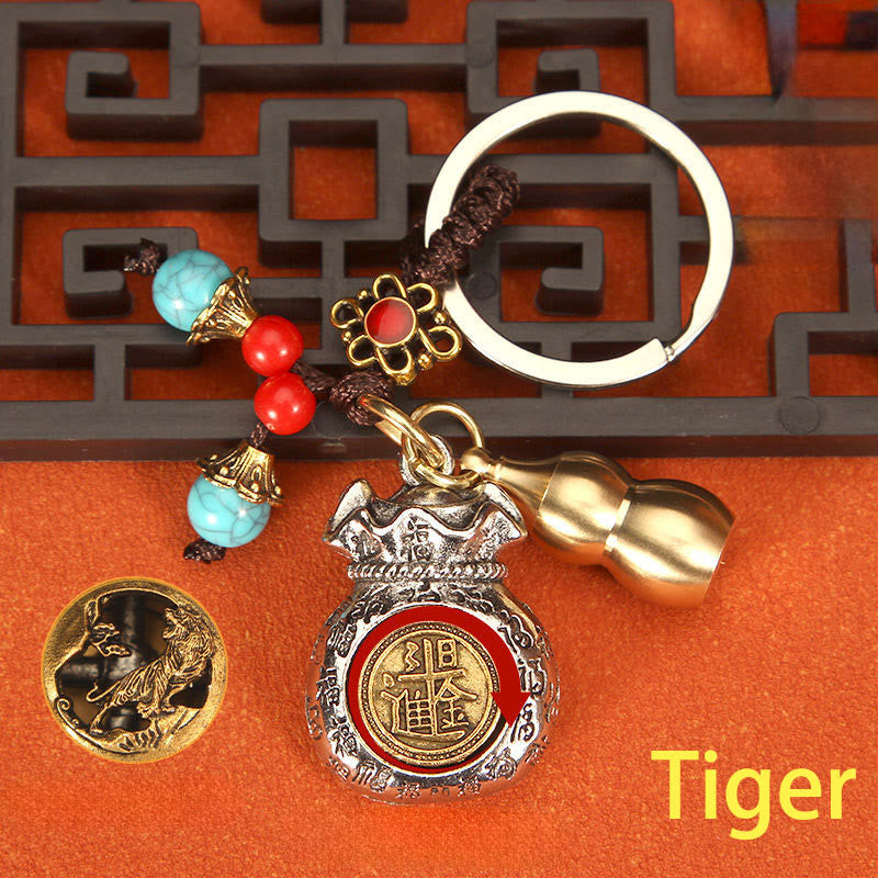 Buddha Stones Chinese Zodiac Rotating Fortune Bag Braided Keychains - Tiger - image 2