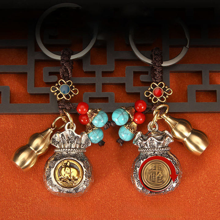 Buddha Stones Chinese Zodiac Rotating Fortune Bag Braided Keychains - image 10