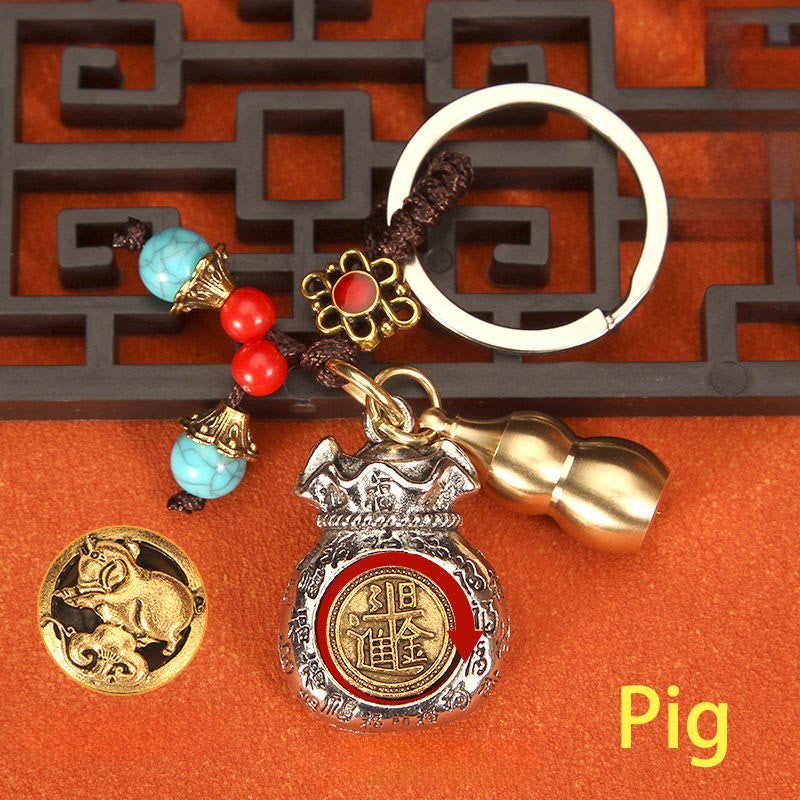 Buddha Stones Chinese Zodiac Rotating Fortune Bag Braided Keychains - Pig - image 19