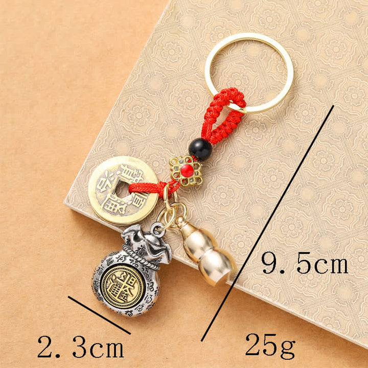 Buddha Stones Braided Red String Chinese Zodiac Five Emperor Coins Protection Keychains - image 19