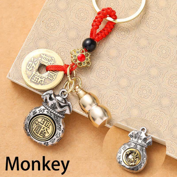 Buddha Stones Braided Red String Chinese Zodiac Five Emperor Coins Protection Keychains - Monkey - image 15
