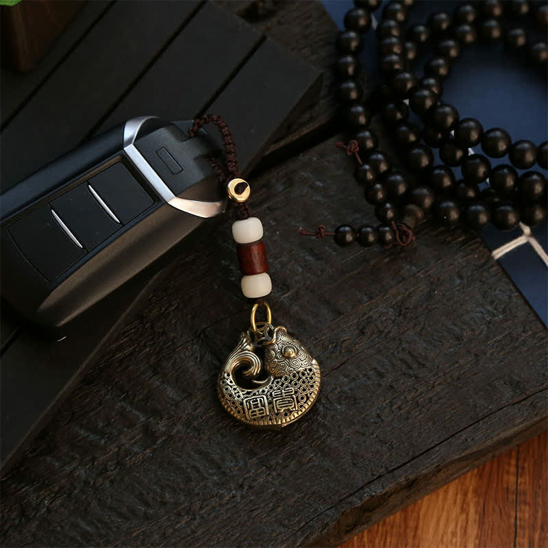 Buddha Stones Brass Koi Fish Success Braided Round Charm Keychains - image 2