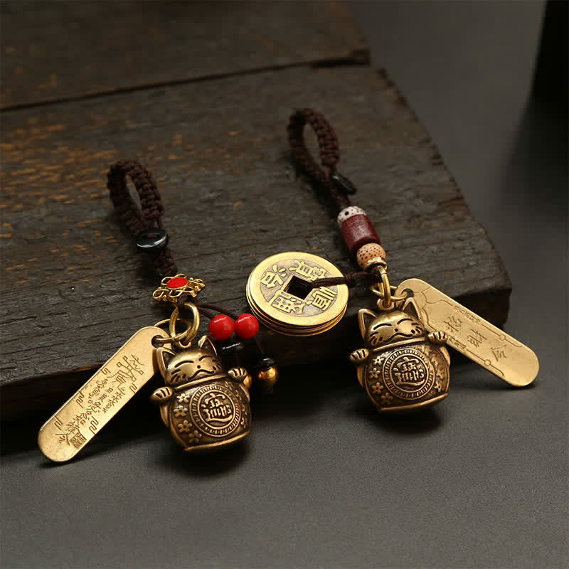 Buddha Stones Brass Lucky Cat Chinese Coin Wealth Keychains - image 12