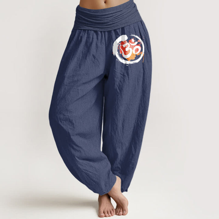 Buddha Stones Pure Cotton Black Circle Red Symbol Pattern Women's Elastic Waist Harem Pants - DarkSlateBlue - US16，UK/AU20，EU48 (3XL) - image 8