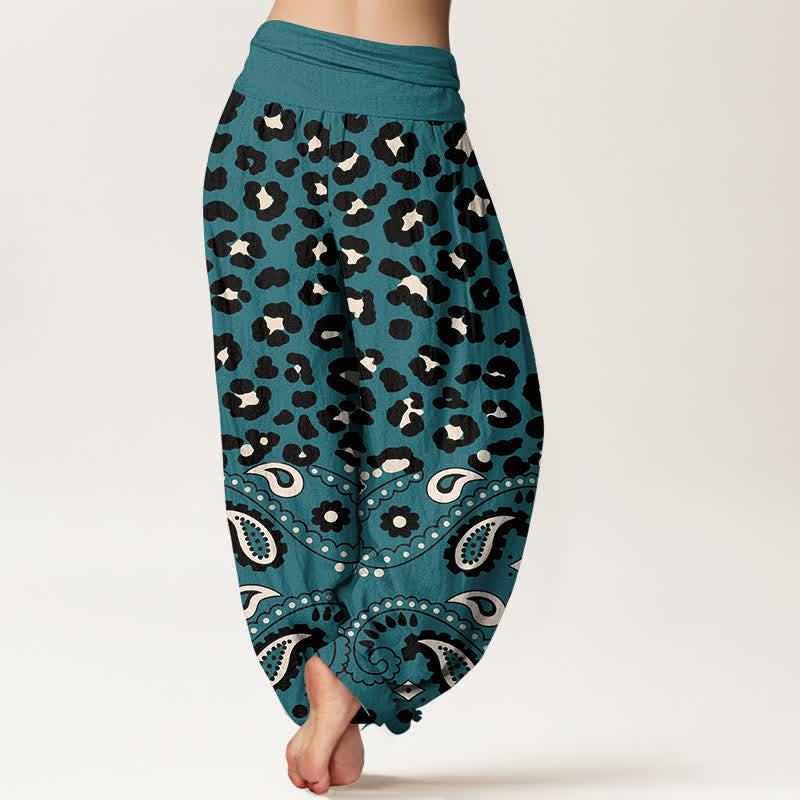 Buddha Stones Cotton Olive Leopard Paisley Pattern Women's Elastic Waist Harem Pants - image 7