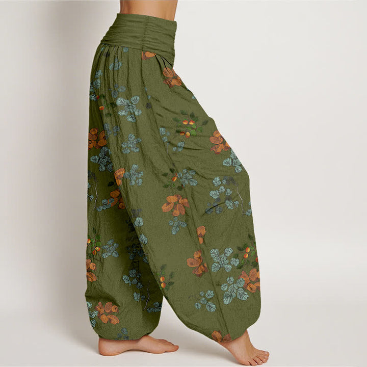 Buddha Stones Cotton Orange Blossom Mint Leaf Pattern Women's Elastic Waist Harem Pants - image 6