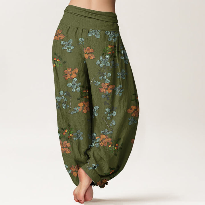 Buddha Stones Cotton Orange Blossom Mint Leaf Pattern Women's Elastic Waist Harem Pants - image 7