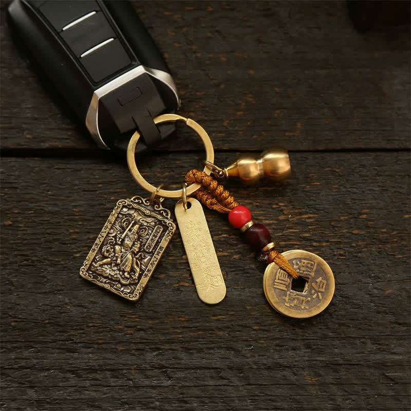 Buddha Stones Copper Chinese Zodiac Five Emperor Coins Gourd Protection Keychains - image 28