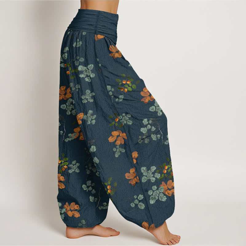 Buddha Stones Cotton Orange Blossom Mint Leaf Pattern Women's Elastic Waist Harem Pants - image 9