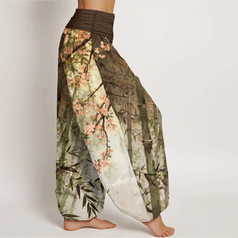 Buddha Stones Cotton Bamboo Cherry Blossom Pattern Women's Elastic Waist Harem Pants - image 6