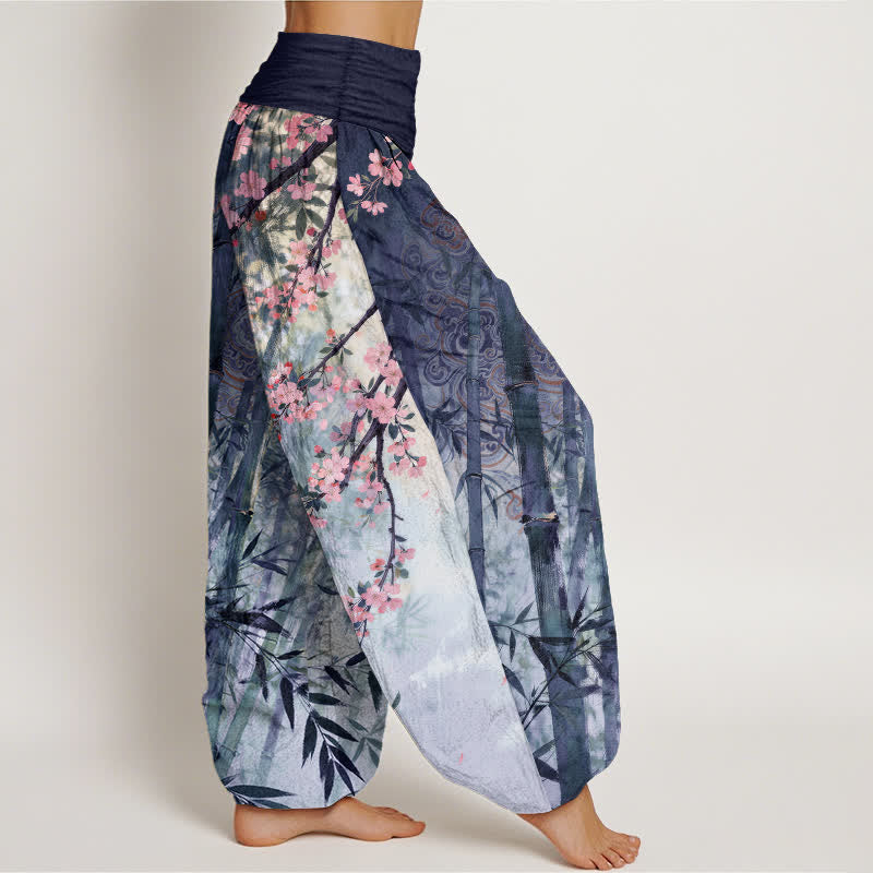Buddha Stones Cotton Bamboo Cherry Blossom Pattern Women's Elastic Waist Harem Pants - image 9