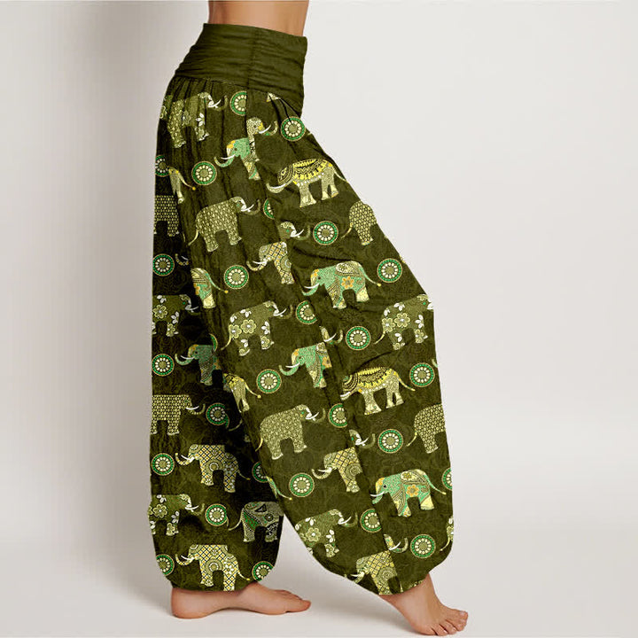 Buddha Stones Cotton Elephant Mandala Pattern Women's Elastic Waist Harem Pants - image 6