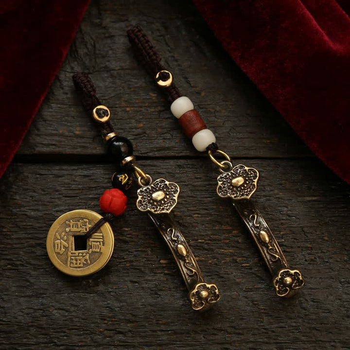 Buddha Stones Copper Pi Xiu Chinese Coin Ruyi Lotus Wealth Keychains - image 19