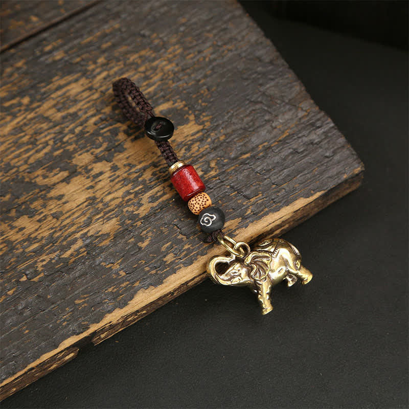Buddha Stones Brass Elephant Five Emperor Coins Gourd Pi Xiu Wisdom Keychains - Cloud Cord - image 2