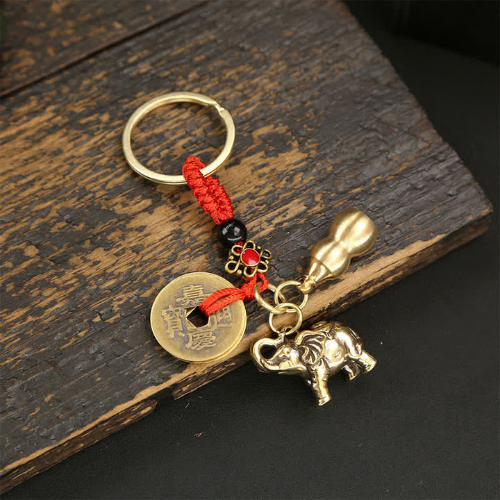 Buddha Stones Brass Elephant Five Emperor Coins Gourd Pi Xiu Wisdom Keychains - Coins Gourd - image 12