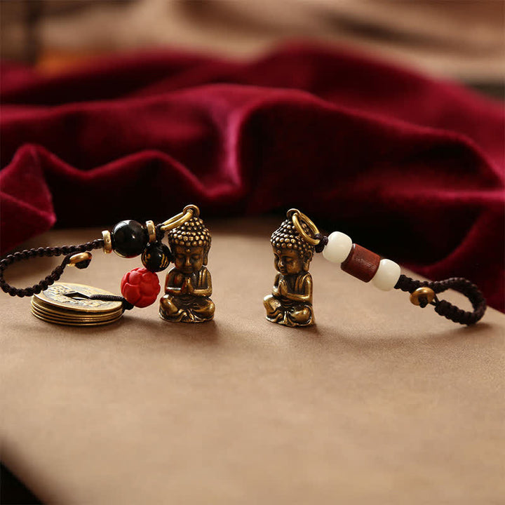 Buddha Stones Brass Buddha Five Emperor Coins Braided Cord Compassion Keychains - image 20