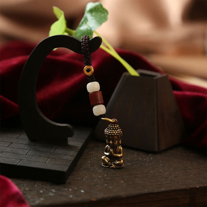 Buddha Stones Brass Buddha Five Emperor Coins Braided Cord Compassion Keychains - image 4