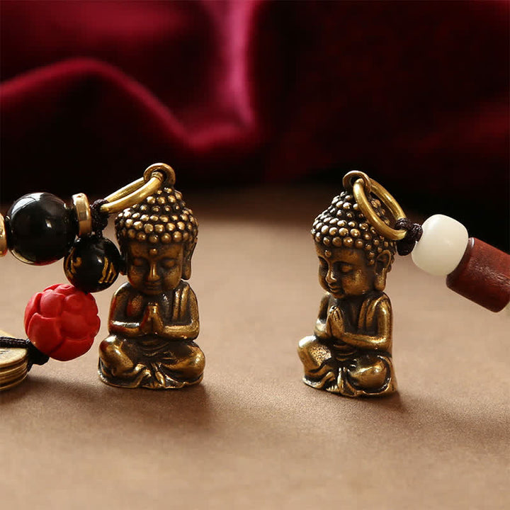 Buddha Stones Brass Buddha Five Emperor Coins Braided Cord Compassion Keychains - image 21