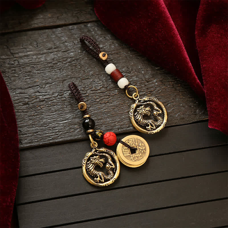 Buddha Stones Copper Dragon Wealth Braided Round Keychains - image 13