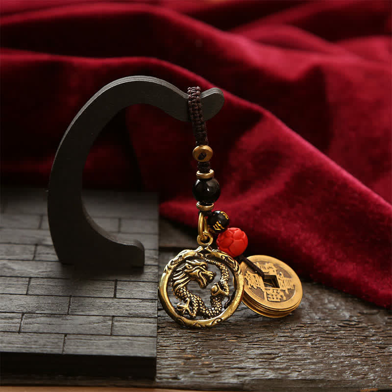 Buddha Stones Copper Dragon Wealth Braided Round Keychains - image 11