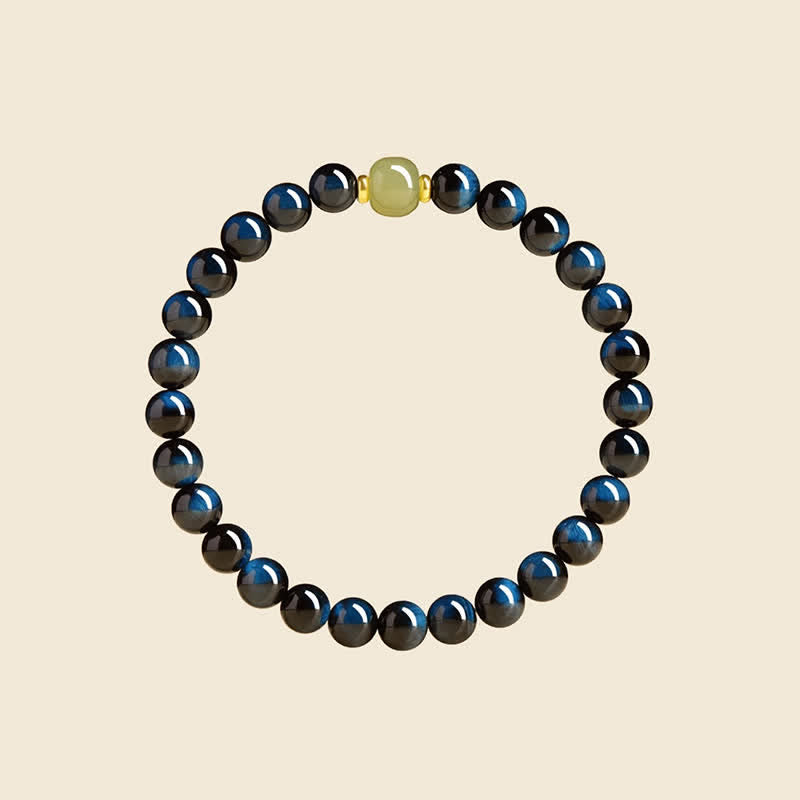 Buddha Stones Blue Tiger Eye Hetian Jade Round Beads Intuition Bracelet - image 1