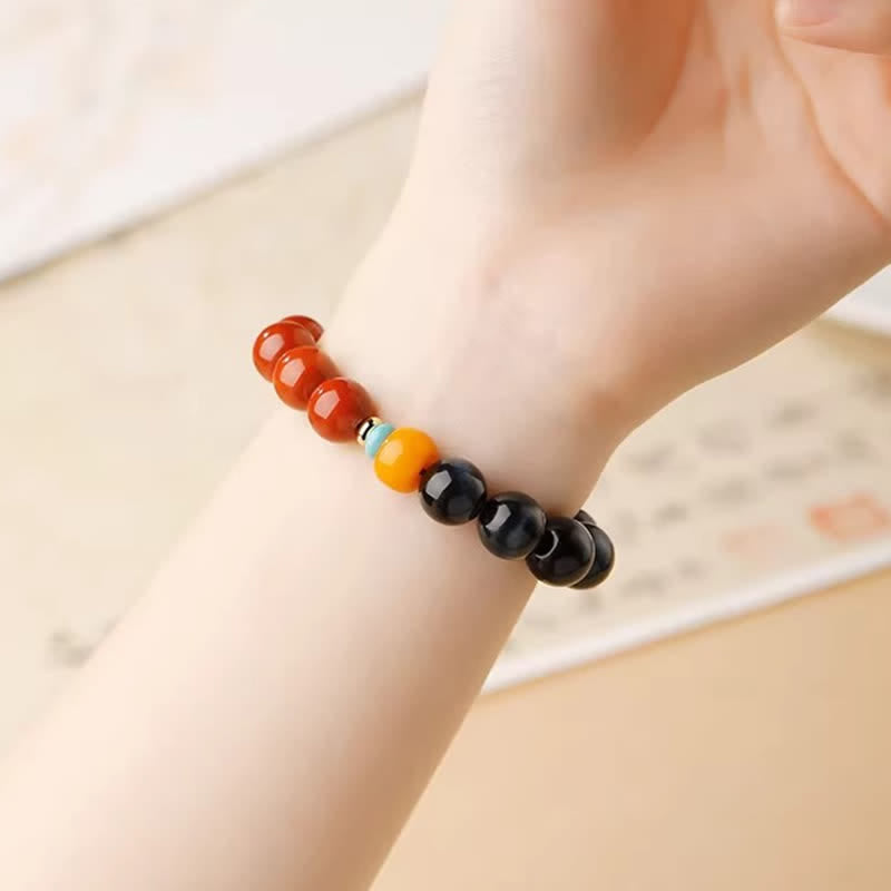 Buddha Stones Blue Tiger Eye South Red Agate Power Round Bead Bracelet - image 11