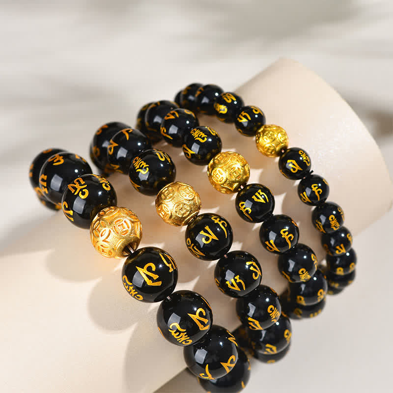 Buddha Stones Black Obsidian Om Mani Padme Hum Strength Bracelet - image 14