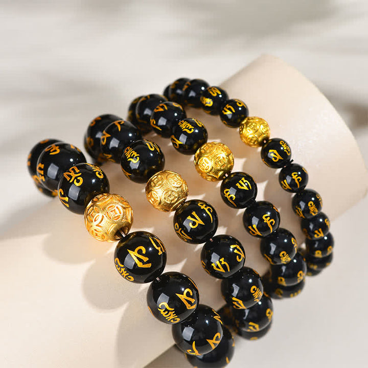 Buddha Stones Black Obsidian Om Mani Padme Hum Strength Bracelet - image 14