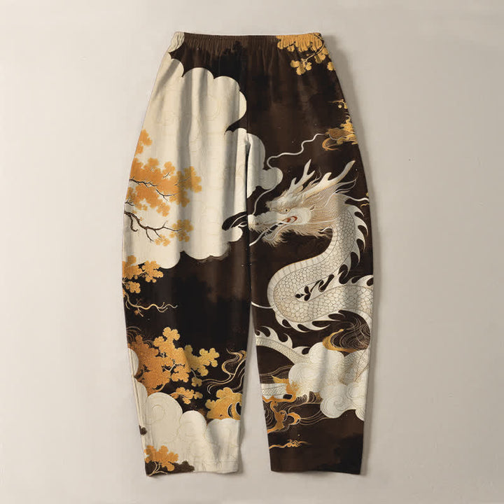 Buddha Stones Pure Cotton Eastern Dragon Cloud Pattern Drawstring Men's Tapered Pants With Pockets - image 10