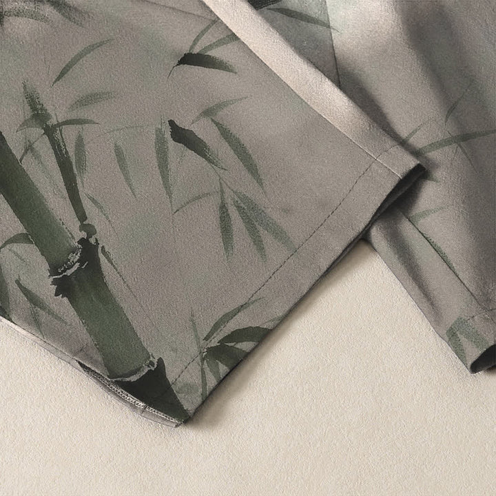 Buddha Stones Pure Cotton Ink Bamboo Pattern Drawstring Men's Tapered Pants With Pockets - image 5