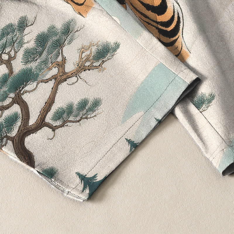 Buddha Stones Pure Cotton Tiger Dragon Landscape Pattern Drawstring Men's Tapered Pants With Pockets - image 12